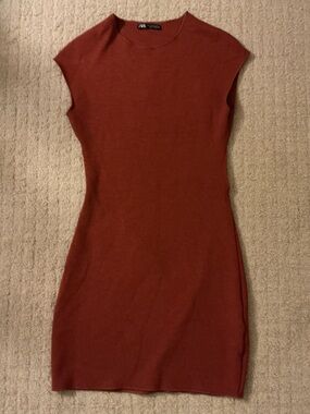 Zara Rust Crewneck Knit Dress